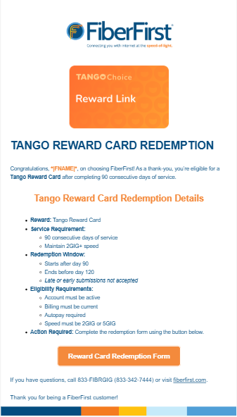 Tango Redemption Email